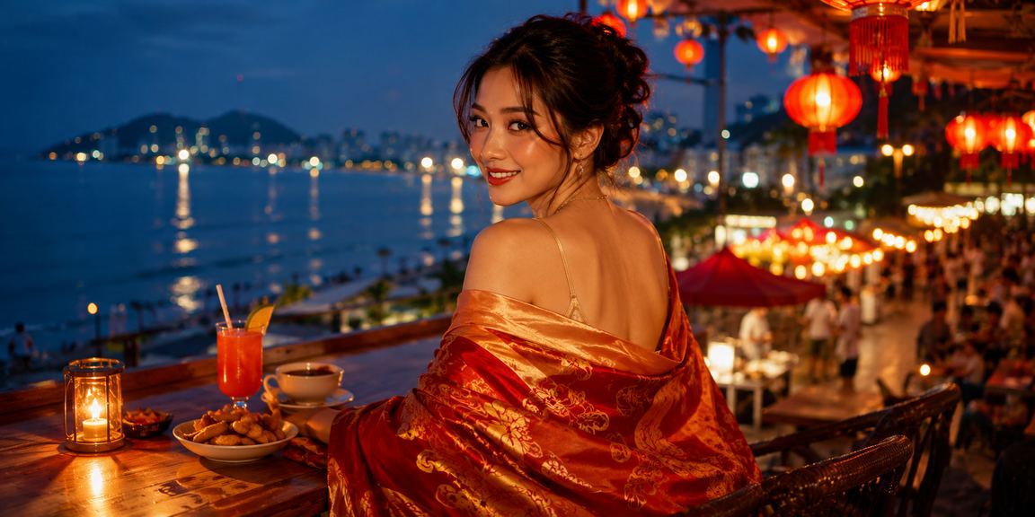 Khung cảnh casino hiện đại tại Việt Nam, ánh sáng neon xanh lấp lánh